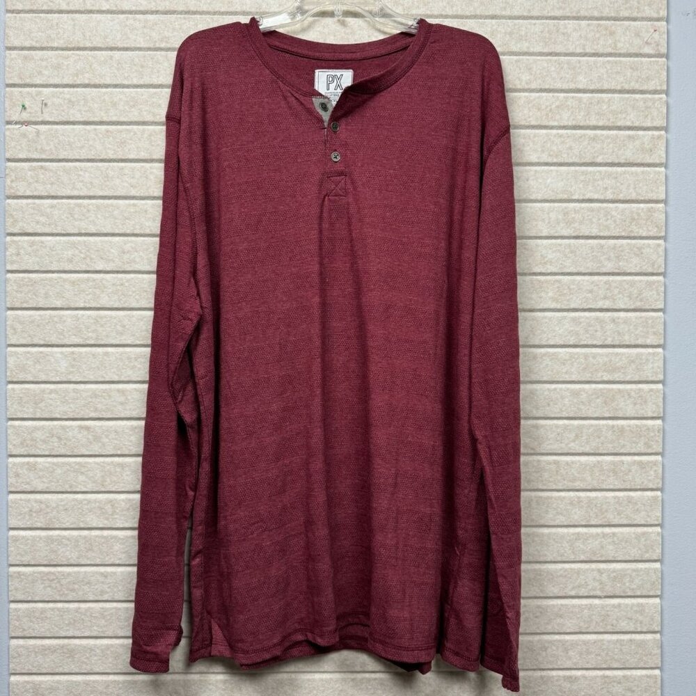 Men’s Burgundy Long Sleeve Henley Shirt 2XL NWT PX Clark Minimalist